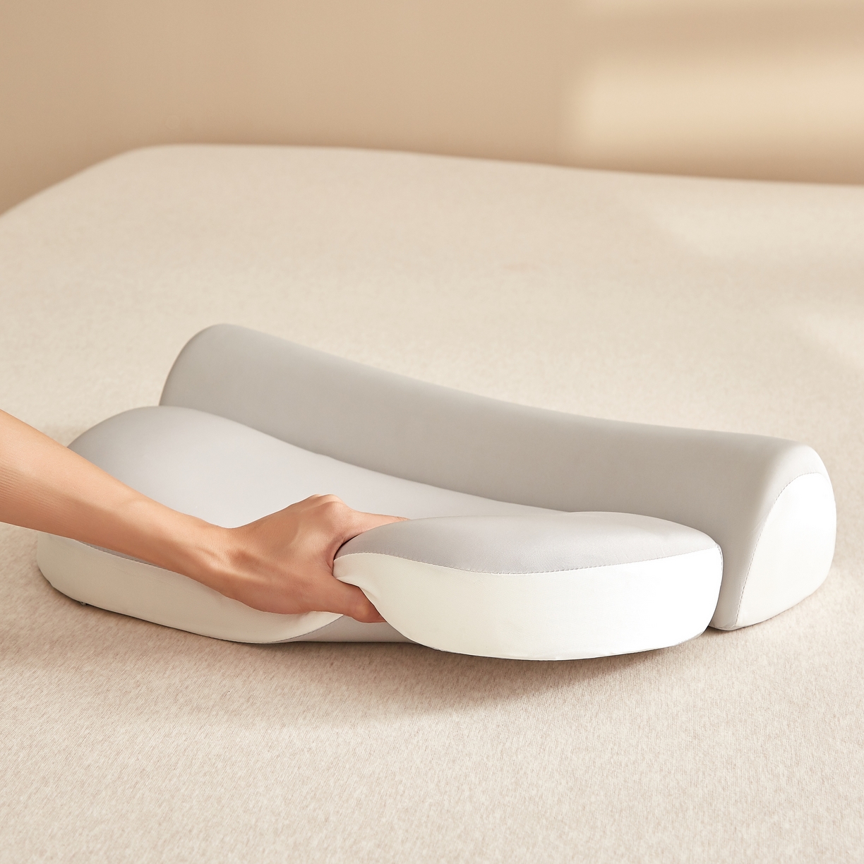 91家纺网 家纺一手货源 找家纺 织布人 2026新款记忆枕夏季凉感零压慢回弹记忆组合枕头成人颈椎记忆棉枕芯 凉感丝记忆棉组合枕-灰色