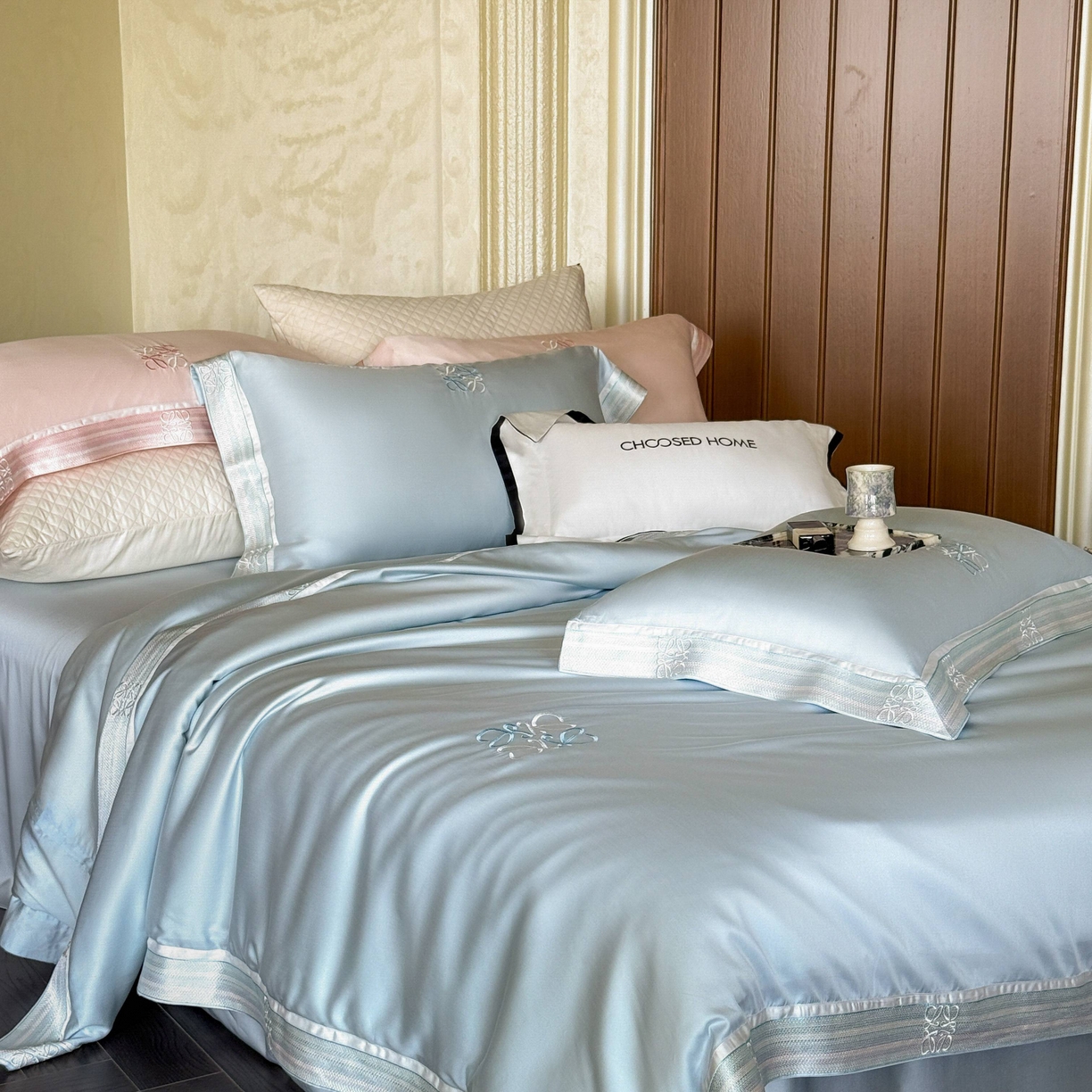 91家纺网 家纺一手货源 找家纺 初拾 2026新款60支奥地利进口兰精天丝四件套—春夏调色师 春夏调色师—海水蓝