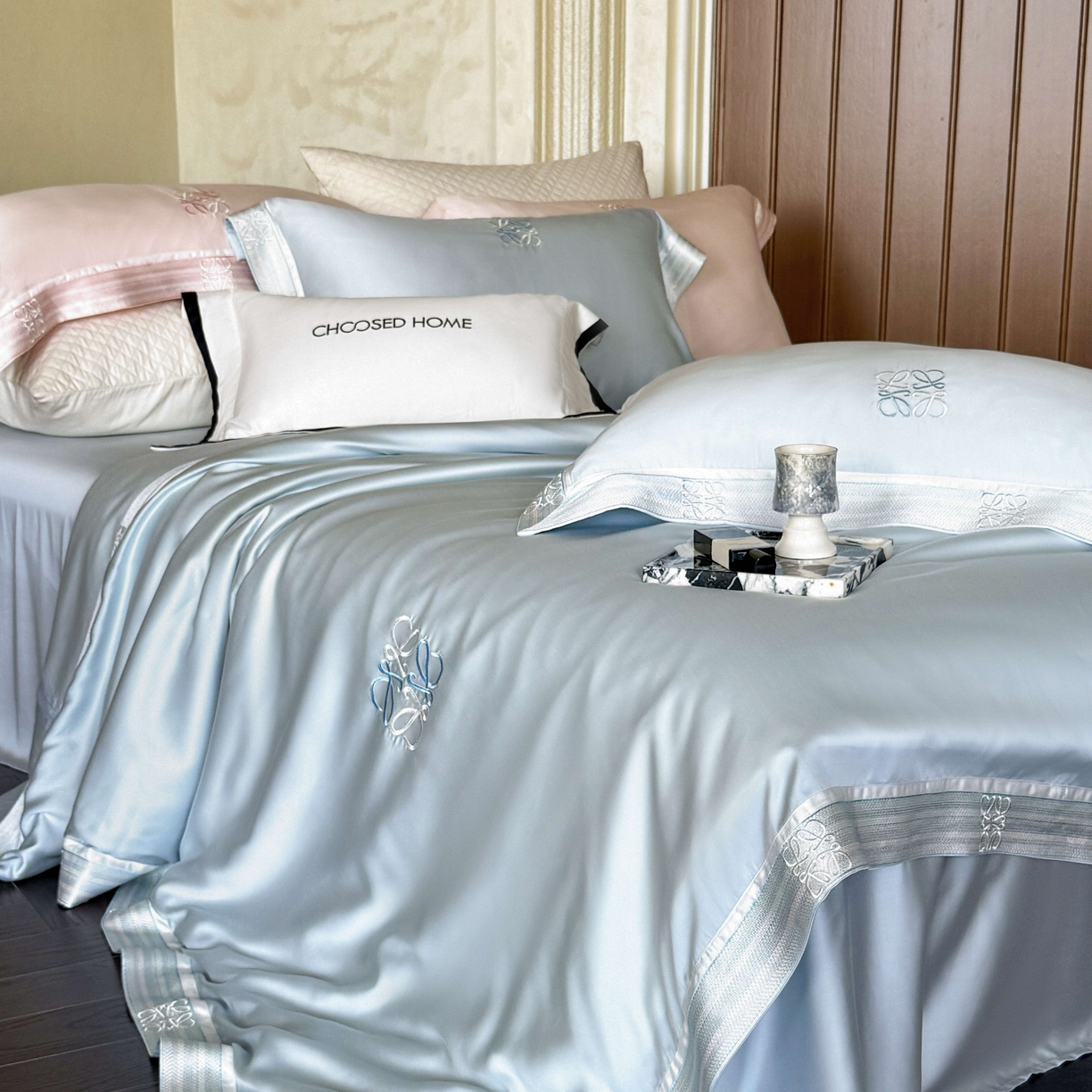 91家纺网 家纺一手货源 找家纺 初拾 2026新款60支奥地利进口兰精天丝四件套—春夏调色师 春夏调色师—海水蓝