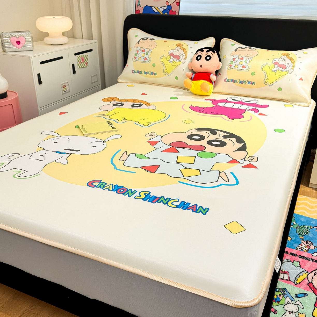 91家纺网 家纺一手货源 找家纺 博雅 2026蜡笔小新正版授权小冰皮大版印花凉席床笠款 大版-童趣小新