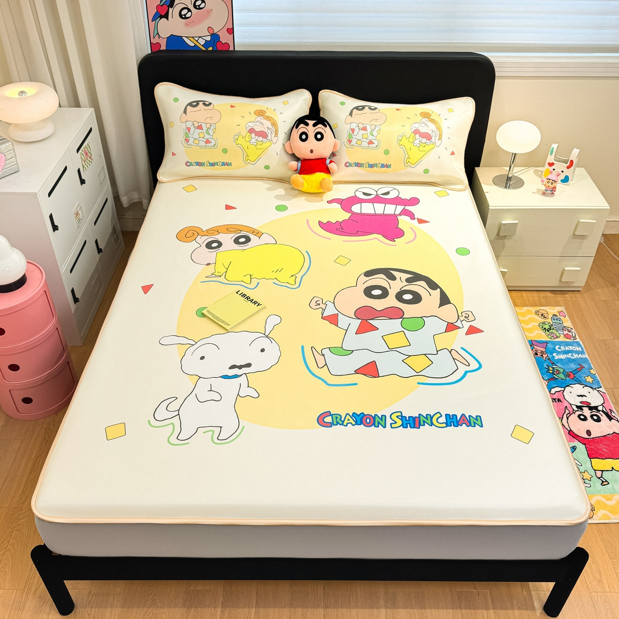 91家纺网 家纺一手货源 找家纺 博雅 2026蜡笔小新正版授权小冰皮大版印花凉席床笠款 大版-童趣小新