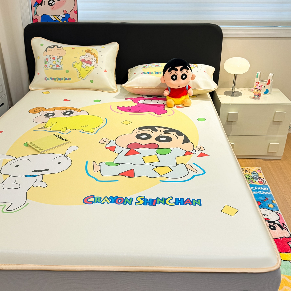 91家纺网 家纺一手货源 找家纺 博雅 2026蜡笔小新正版授权小冰皮大版印花凉席床笠款 大版-童趣小新