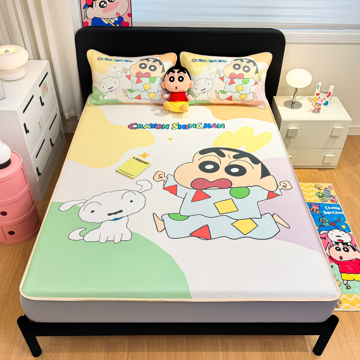 91家纺网 家纺一手货源 找家纺 博雅 2026蜡笔小新正版授权小冰皮大版印花凉席床笠款 大版-睡衣小新