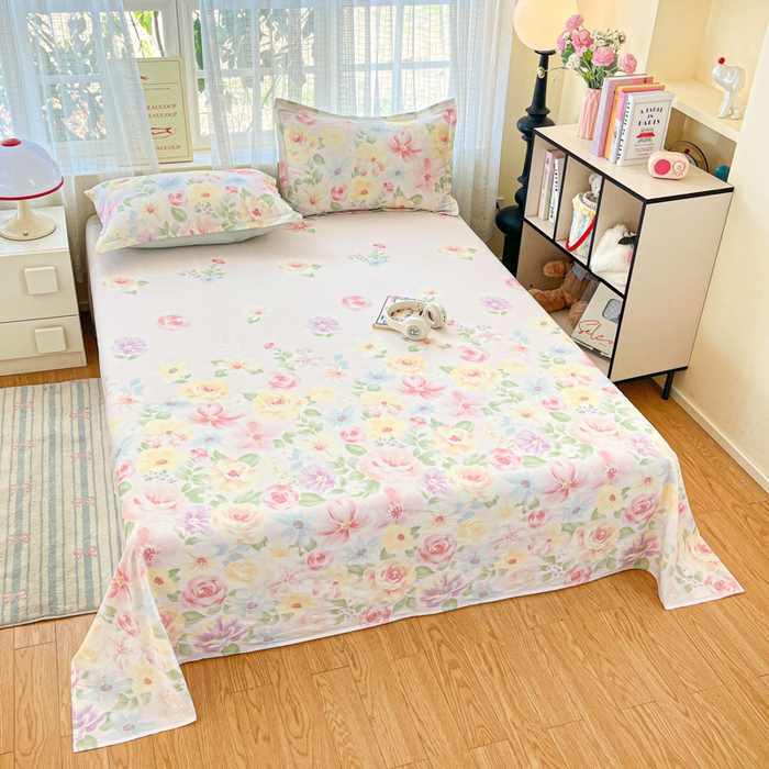 91家纺网 家纺一手货源 找家纺 好亿来家纺 2026新款全棉纯棉印花小清新床单单件床单单品单床单 花木佳期