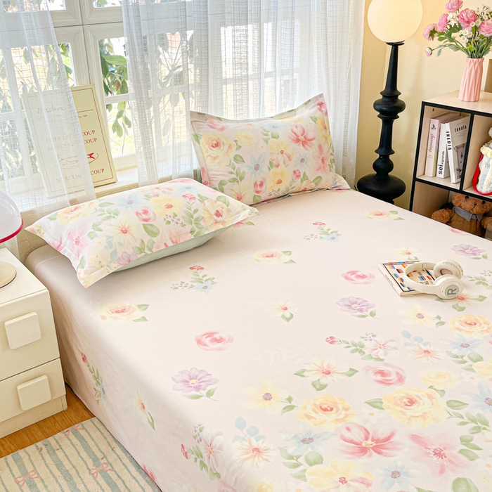 91家纺网 家纺一手货源 找家纺 好亿来家纺 2026新款全棉纯棉印花小清新床单单件床单单品单床单 花木佳期