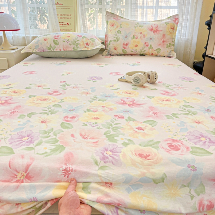 91家纺网 家纺一手货源 找家纺 好亿来家纺 2026新款全棉纯棉印花小清新床单单件床单单品单床单 花木佳期