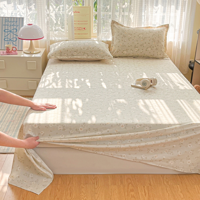 91家纺网 家纺一手货源 找家纺 好亿来家纺 2026新款全棉纯棉印花小清新床单单件床单单品单床单 花语缪斯