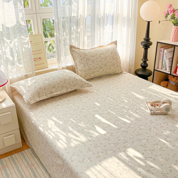 91家纺网 家纺一手货源 找家纺 好亿来家纺 2026新款全棉纯棉印花小清新床单单件床单单品单床单 花语缪斯