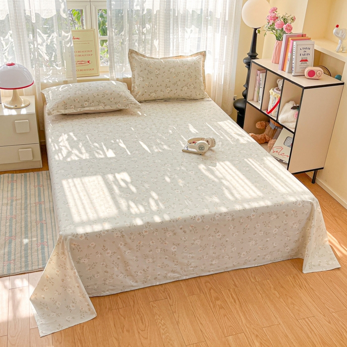 91家纺网 家纺一手货源 找家纺 好亿来家纺 2026新款全棉纯棉印花小清新床单单件床单单品单床单 花语缪斯