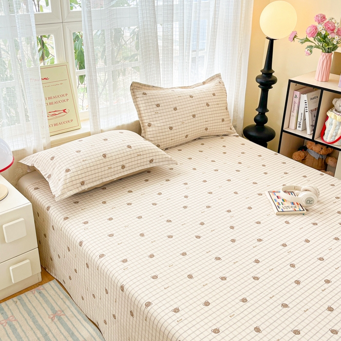 91家纺网 家纺一手货源 找家纺 好亿来家纺 2026新款全棉纯棉印花小清新床单单件床单单品单床单 黄油小熊