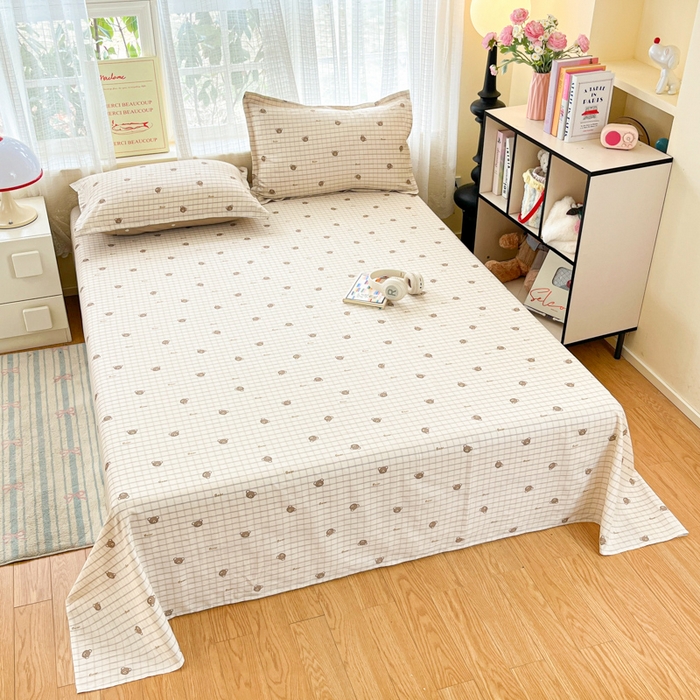 91家纺网 家纺一手货源 找家纺 好亿来家纺 2026新款全棉纯棉印花小清新床单单件床单单品单床单 黄油小熊