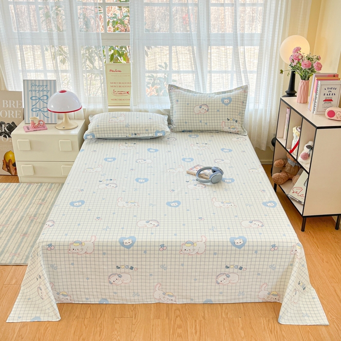 好亿来家纺 2026新款全棉纯棉印花小清新床单单件床单单品单床单 可爱猫咪