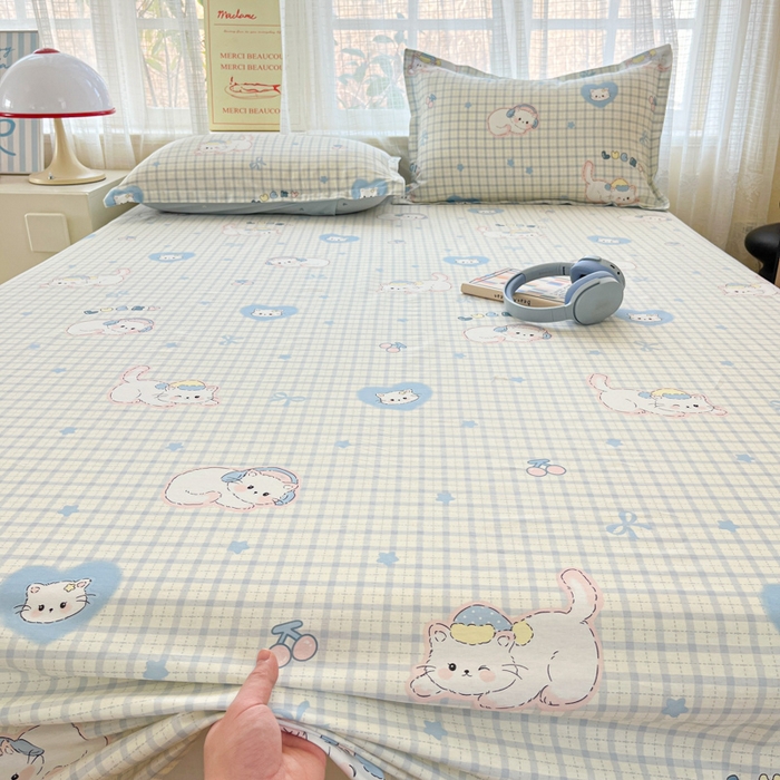 91家纺网 家纺一手货源 找家纺 好亿来家纺 2026新款全棉纯棉印花小清新床单单件床单单品单床单 可爱猫咪