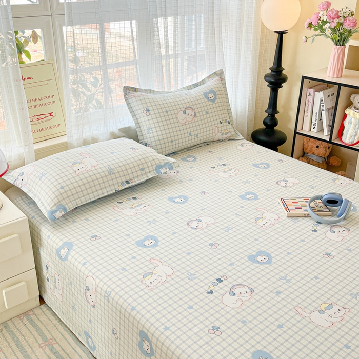 91家纺网 家纺一手货源 找家纺 好亿来家纺 2026新款全棉纯棉印花小清新床单单件床单单品单床单 可爱猫咪