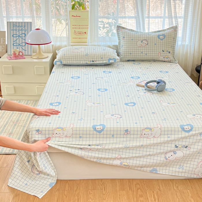 91家纺网 家纺一手货源 找家纺 好亿来家纺 2026新款全棉纯棉印花小清新床单单件床单单品单床单 可爱猫咪