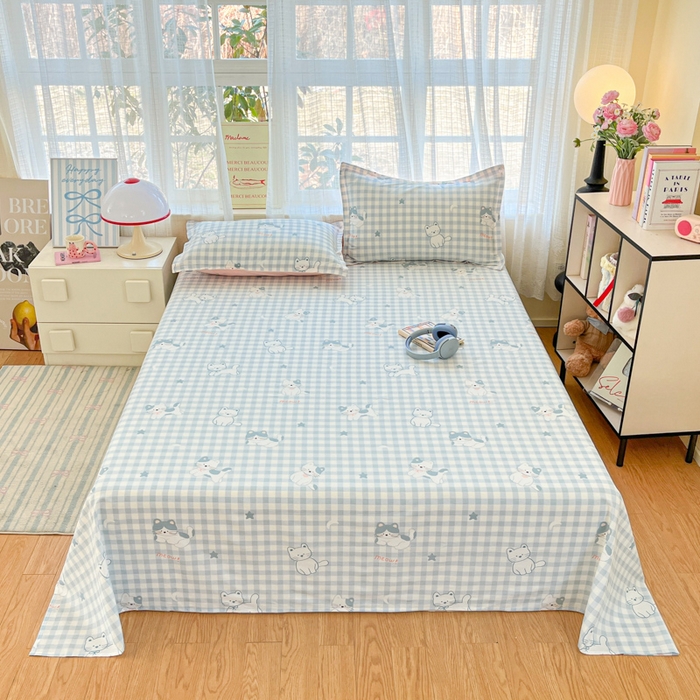 好亿来家纺 2026新款全棉纯棉印花小清新床单单件床单单品单床单 快乐猫咪