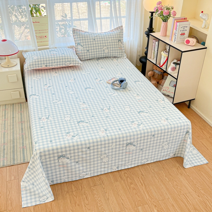 91家纺网 家纺一手货源 找家纺 好亿来家纺 2026新款全棉纯棉印花小清新床单单件床单单品单床单 快乐猫咪