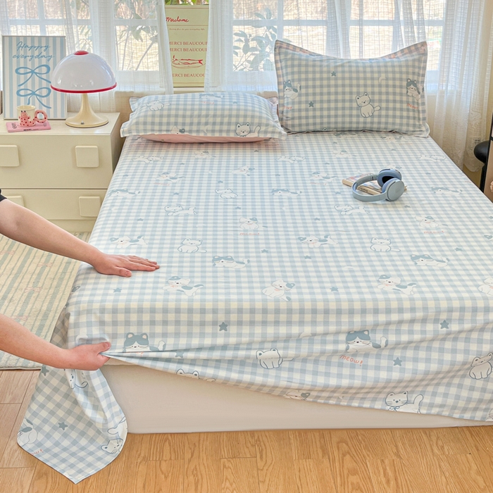 91家纺网 家纺一手货源 找家纺 好亿来家纺 2026新款全棉纯棉印花小清新床单单件床单单品单床单 快乐猫咪