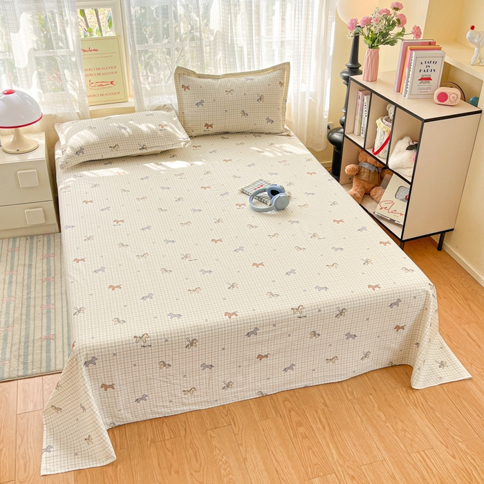 91家纺网 家纺一手货源 找家纺 好亿来家纺 2026新款全棉纯棉印花小清新床单单件床单单品单床单 马到成功