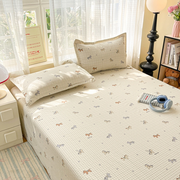 91家纺网 家纺一手货源 找家纺 好亿来家纺 2026新款全棉纯棉印花小清新床单单件床单单品单床单 马到成功