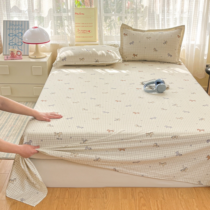 91家纺网 家纺一手货源 找家纺 好亿来家纺 2026新款全棉纯棉印花小清新床单单件床单单品单床单 马到成功