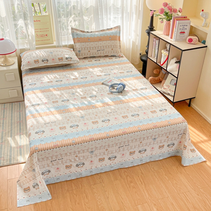 91家纺网 家纺一手货源 找家纺 好亿来家纺 2026新款全棉纯棉印花小清新床单单件床单单品单床单 米条萌宠