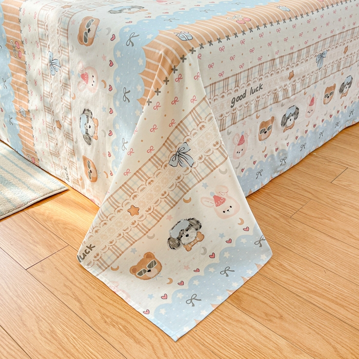 91家纺网 家纺一手货源 找家纺 好亿来家纺 2026新款全棉纯棉印花小清新床单单件床单单品单床单 米条萌宠