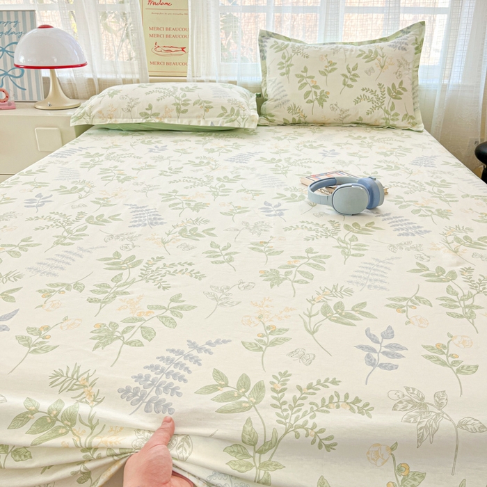 91家纺网 家纺一手货源 找家纺 好亿来家纺 2026新款全棉纯棉印花小清新床单单件床单单品单床单 沁雨花叶