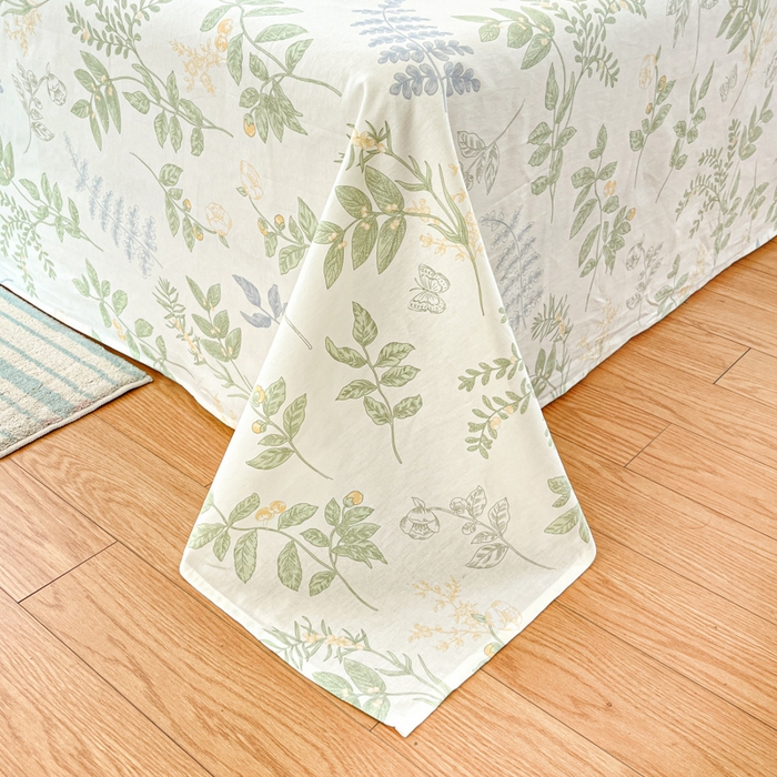 91家纺网 家纺一手货源 找家纺 好亿来家纺 2026新款全棉纯棉印花小清新床单单件床单单品单床单 沁雨花叶