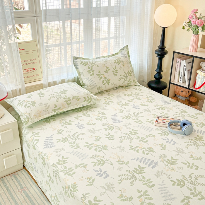 91家纺网 家纺一手货源 找家纺 好亿来家纺 2026新款全棉纯棉印花小清新床单单件床单单品单床单 沁雨花叶