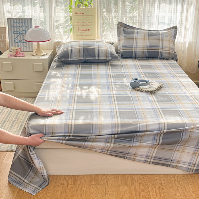 91家纺网 家纺一手货源 找家纺 好亿来家纺 2026新款全棉纯棉印花小清新床单单件床单单品单床单 趣味格-灰