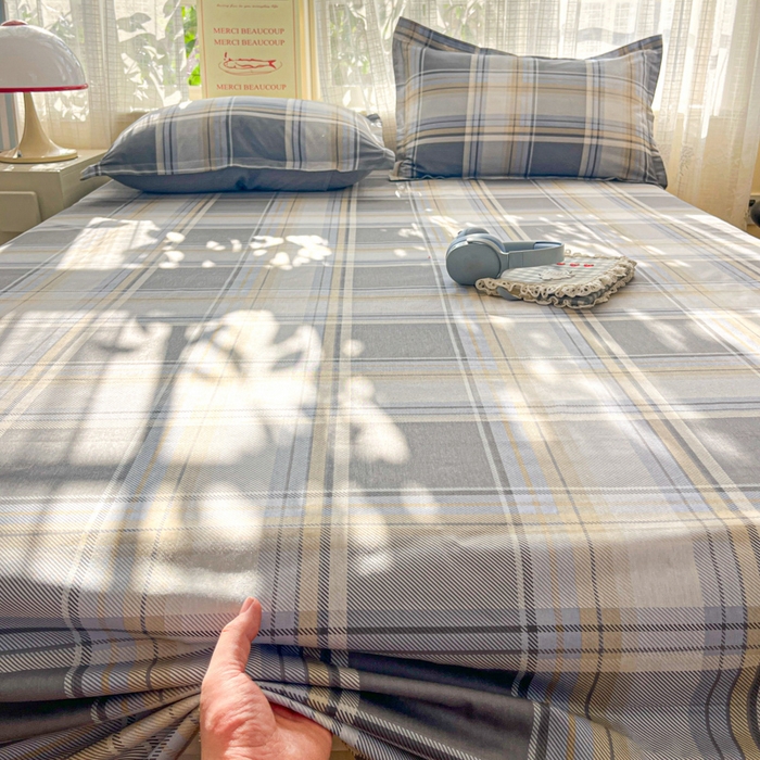 91家纺网 家纺一手货源 找家纺 好亿来家纺 2026新款全棉纯棉印花小清新床单单件床单单品单床单 趣味格-灰