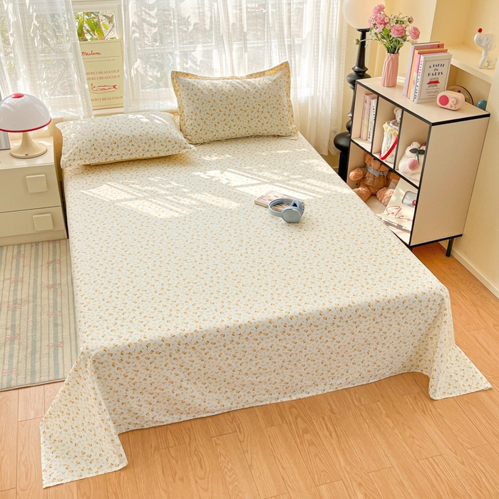 91家纺网 家纺一手货源 找家纺 好亿来家纺 2026新款全棉纯棉印花小清新床单单件床单单品单床单 夏日柠香