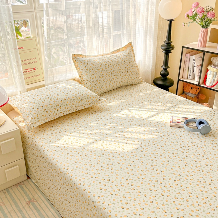 91家纺网 家纺一手货源 找家纺 好亿来家纺 2026新款全棉纯棉印花小清新床单单件床单单品单床单 夏日柠香