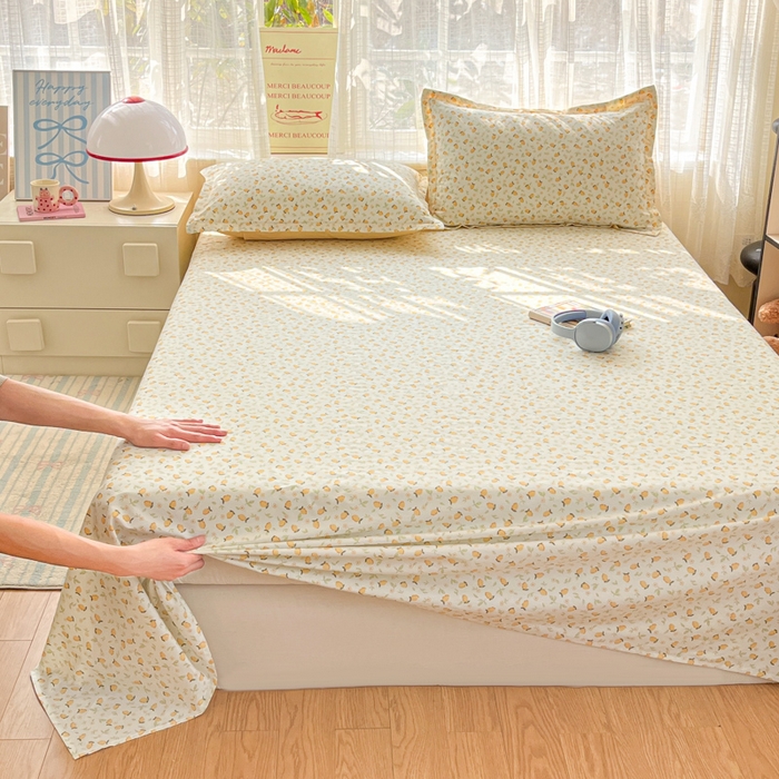 91家纺网 家纺一手货源 找家纺 好亿来家纺 2026新款全棉纯棉印花小清新床单单件床单单品单床单 夏日柠香