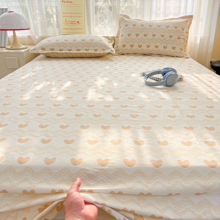 91家纺网 家纺一手货源 找家纺 好亿来家纺 2026新款全棉纯棉印花小清新床单单件床单单品单床单 心动旋律-咖