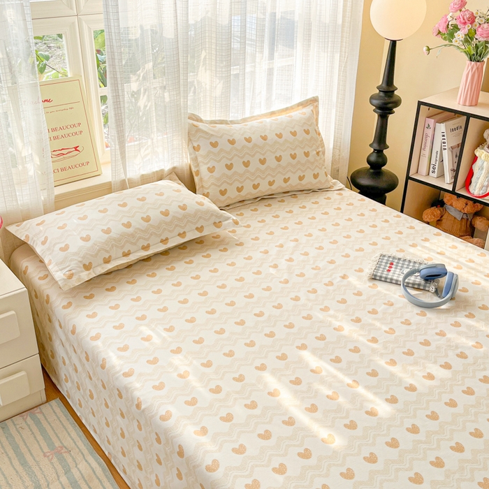 91家纺网 家纺一手货源 找家纺 好亿来家纺 2026新款全棉纯棉印花小清新床单单件床单单品单床单 心动旋律-咖