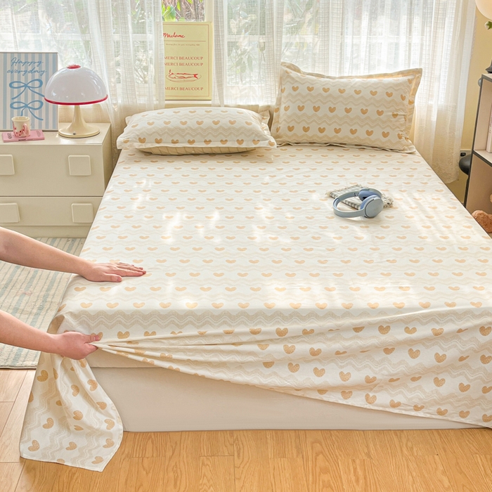 91家纺网 家纺一手货源 找家纺 好亿来家纺 2026新款全棉纯棉印花小清新床单单件床单单品单床单 心动旋律-咖