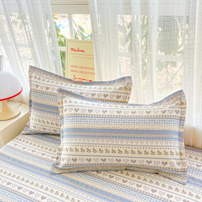 91家纺网 家纺一手货源 找家纺 好亿来家纺 2026新款全棉纯棉印花小清新床单单件床单单品单床单 心软曲奇-蓝