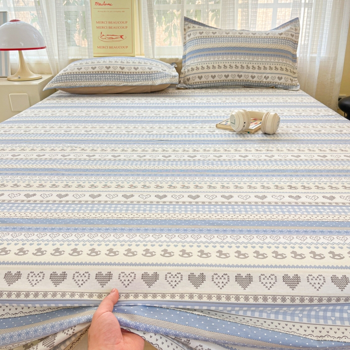 91家纺网 家纺一手货源 找家纺 好亿来家纺 2026新款全棉纯棉印花小清新床单单件床单单品单床单 心软曲奇-蓝