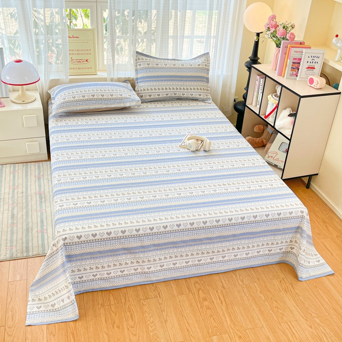 91家纺网 家纺一手货源 找家纺 好亿来家纺 2026新款全棉纯棉印花小清新床单单件床单单品单床单 心软曲奇-蓝