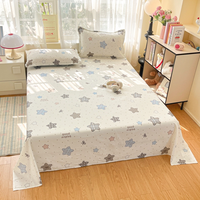 91家纺网 家纺一手货源 找家纺 好亿来家纺 2026新款全棉纯棉印花小清新床单单件床单单品单床单 星动情节