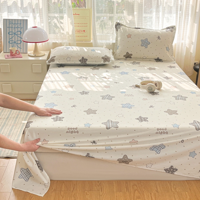 91家纺网 家纺一手货源 找家纺 好亿来家纺 2026新款全棉纯棉印花小清新床单单件床单单品单床单 星动情节