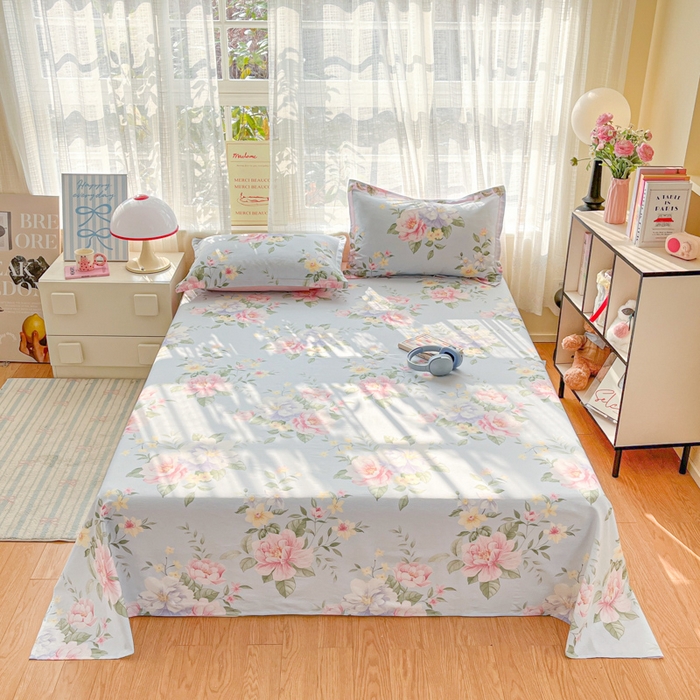 好亿来家纺 2026新款全棉纯棉印花小清新床单单件床单单品单床单 雨后知春