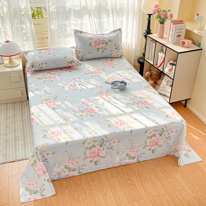 91家纺网 家纺一手货源 找家纺 好亿来家纺 2026新款全棉纯棉印花小清新床单单件床单单品单床单 雨后知春