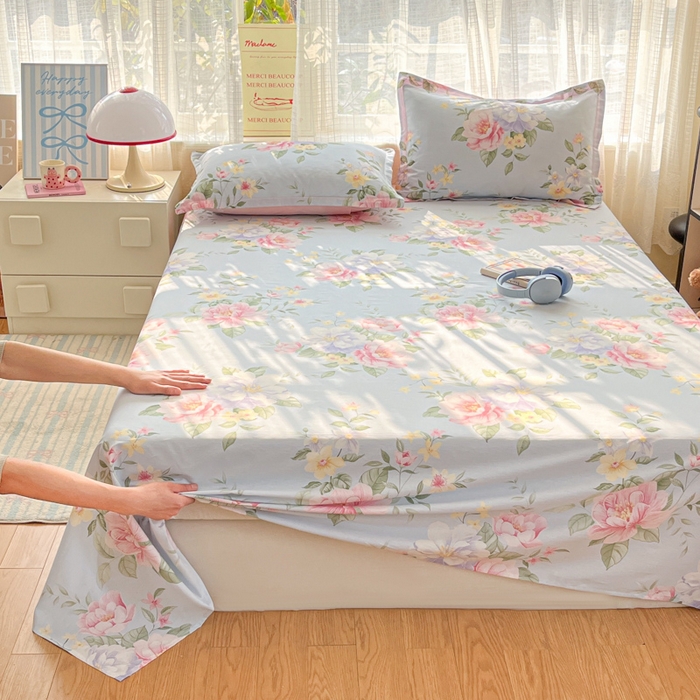 91家纺网 家纺一手货源 找家纺 好亿来家纺 2026新款全棉纯棉印花小清新床单单件床单单品单床单 雨后知春