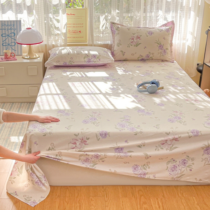 91家纺网 家纺一手货源 找家纺 好亿来家纺 2026新款全棉纯棉印花小清新床单单件床单单品单床单 紫韵花香