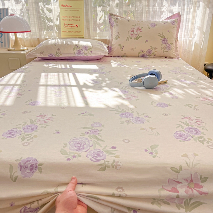 91家纺网 家纺一手货源 找家纺 好亿来家纺 2026新款全棉纯棉印花小清新床单单件床单单品单床单 紫韵花香