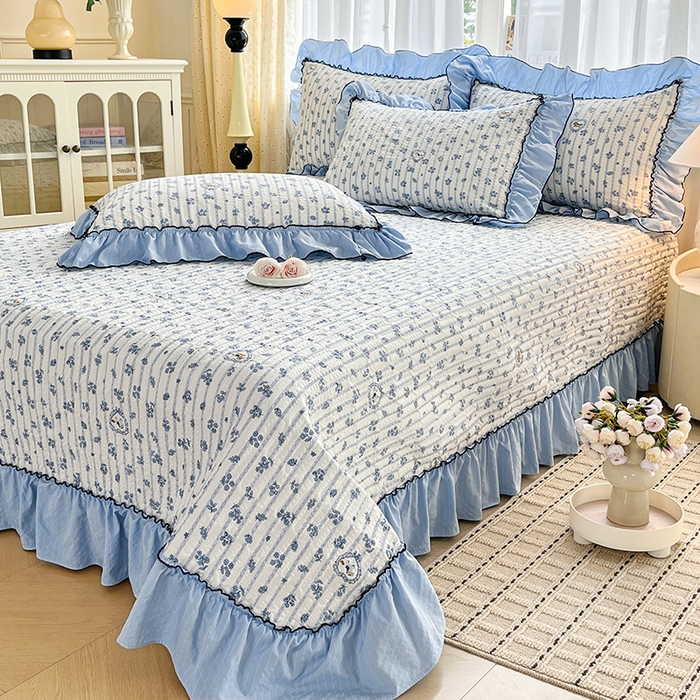 91家纺网 家纺一手货源 找家纺 （总）妮恒美 2026新款法式床盖款泡芙纱夏被四件套