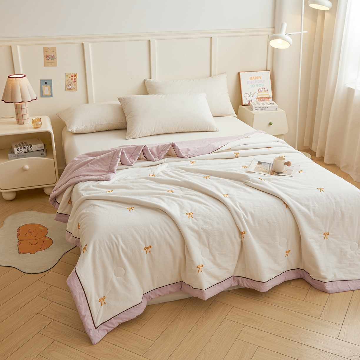 91家纺网 家纺一手货源 找家纺 （总）仁凯家纺 2026新款A类100%棉花刺绣款手包边夏被夏凉被空调被